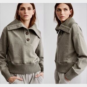 Varley Milan Green Oversized Fold Over Shawl Collar Sweatshirt Sweater, Sz M